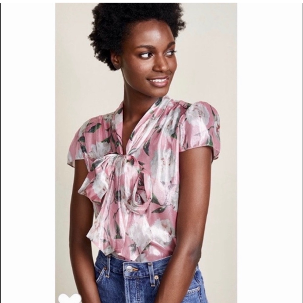 Alice + Olivia Jeannie Blouse in Peony Garden Wall Bubblegum